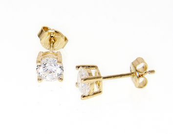 Golden single stone earrings 14k with zircon (code S169909)